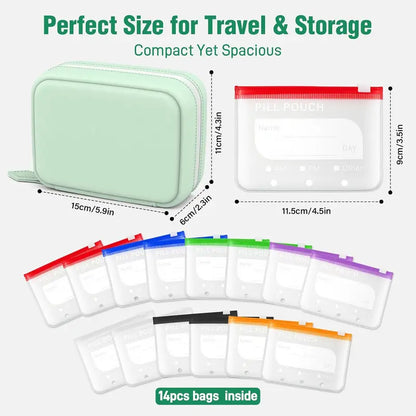 A8 Waterproof Weekly Pill Organizer & Color-Coded Pouch Set