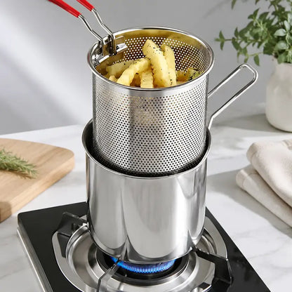 Mini Stainless Steel Deep Fryer Pot with Filter Basket & Clip
