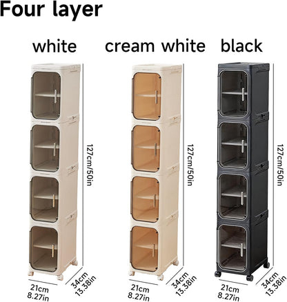 Slim Rolling Bathroom Cabinet with Clear Doors