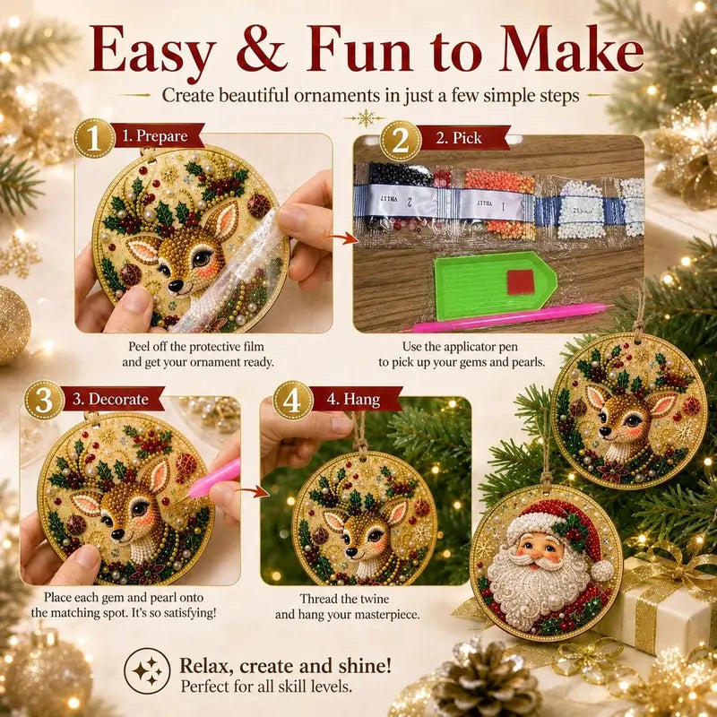 5D Diamond Painting Christmas Ornaments - DIY Holiday Tree Decor Kit