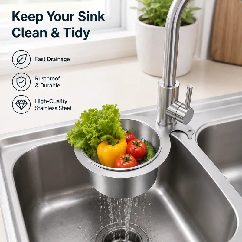 Stainless Steel Swan Sink Strainer Basket – Fast Drainage & Anti-Clog Kitchen Organizer