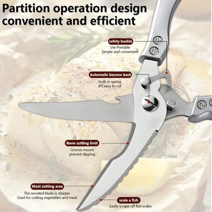 Heavy-Duty Stainless Steel Kitchen Shears with Safety Lock & Non-Slip Grip