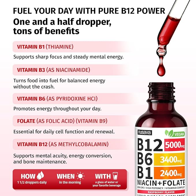 High-Absorption Liquid B12 Complex for Instant Energy & Focus