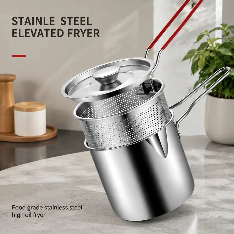 Mini Stainless Steel Deep Fryer Pot with Filter Basket & Clip