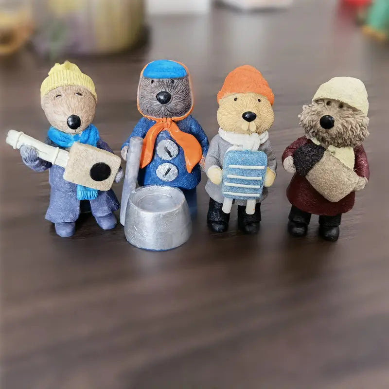 Whimsical Hand-Painted Resin Beaver Figurines