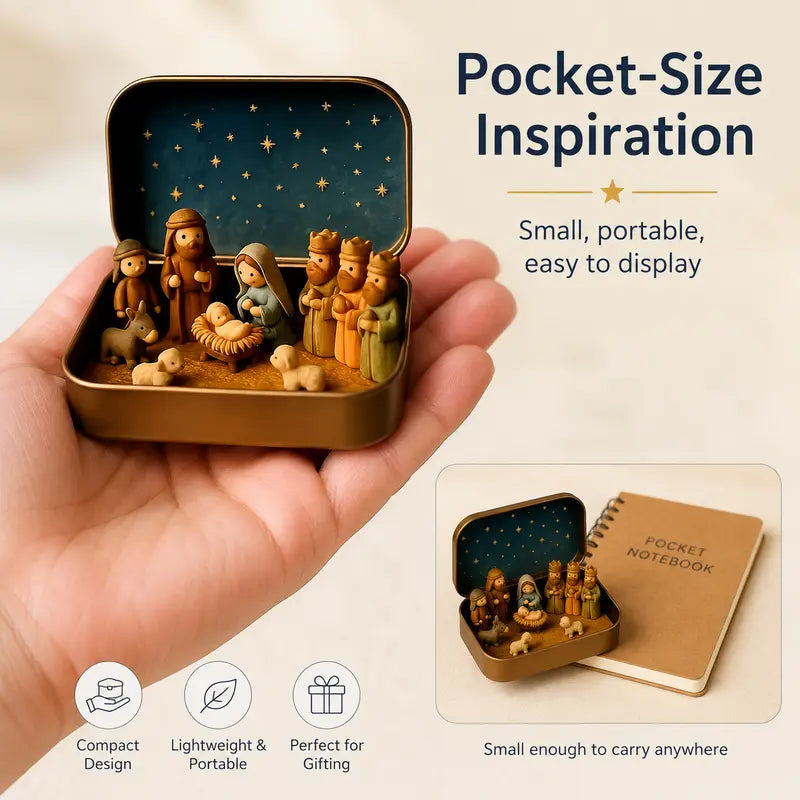 Portable Hand-Painted Mini Nativity Scene Set with Storage Box