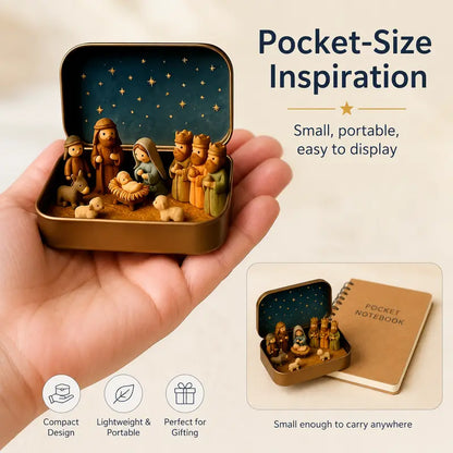 Portable Hand-Painted Mini Nativity Scene Set with Storage Box