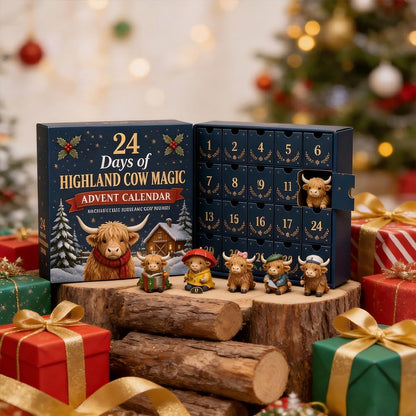 24-Day Highland Cow Christmas Advent Calendar & Collectible Toy Gift Set