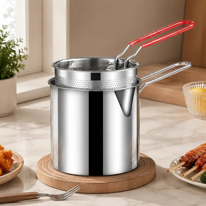 Mini Stainless Steel Deep Fryer Pot with Filter Basket & Clip