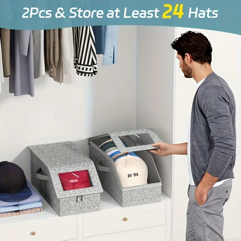 Stackable Baseball Cap Storage Box & Hat Organizer