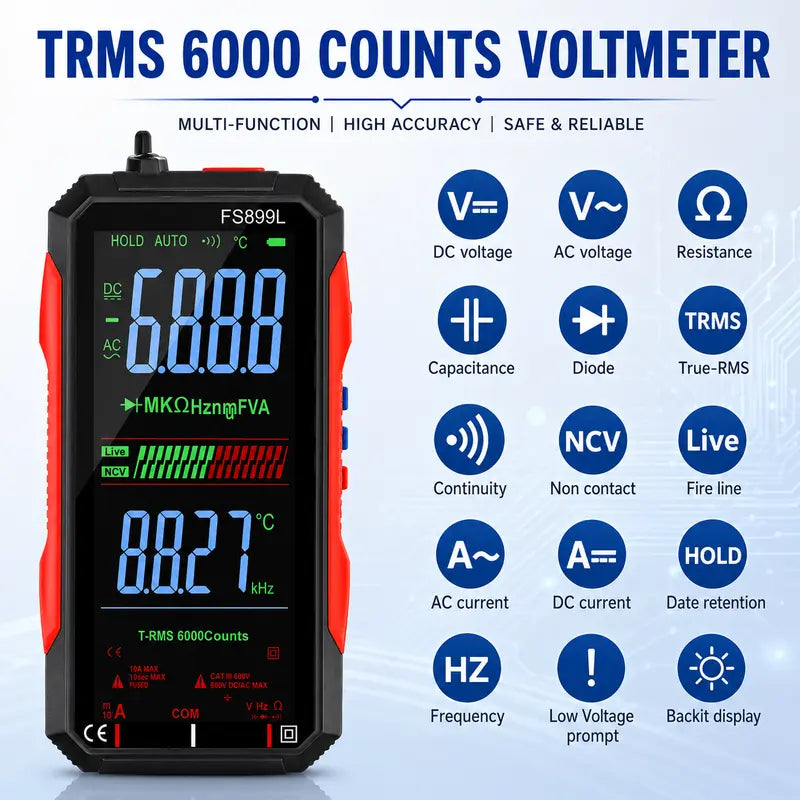 ADESKE Auto-Ranging True RMS Digital Multimeter with NCV & Alligator Clips