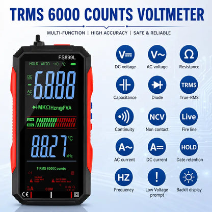 ADESKE Auto-Ranging True RMS Digital Multimeter with NCV & Alligator Clips