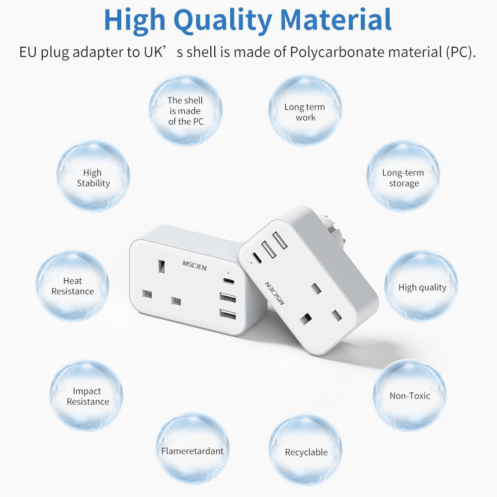 UK To European Travel Plug Adapter With USB-C