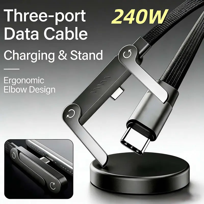 2-in-1 Retractable Zinc Alloy Stand Fast Charging Cable | Buy 1 Get 1 Free