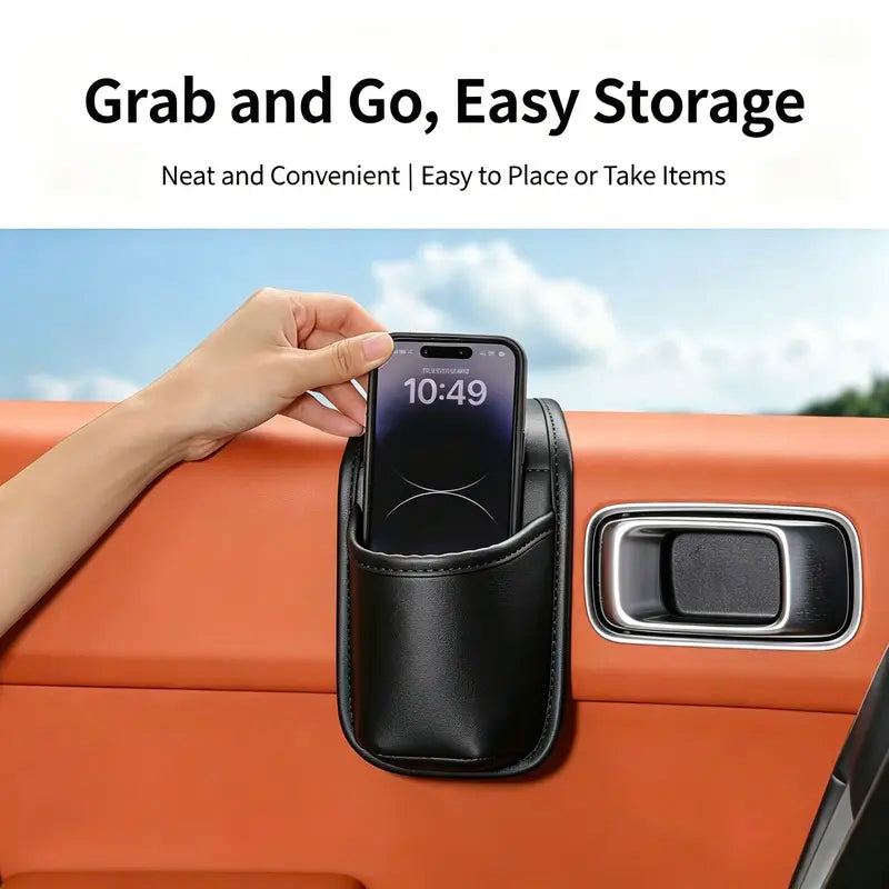 Universal Leather Car Door Side Organizer Box - Double Layer Phone & Glasses Pocket