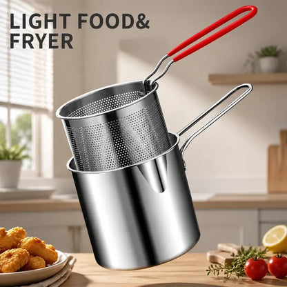 Mini Stainless Steel Deep Fryer Pot with Filter Basket & Clip