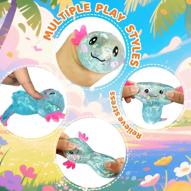 2-Pack Glitter Axolotl Squishy Sensory Fidget Toys for Stress Relief
