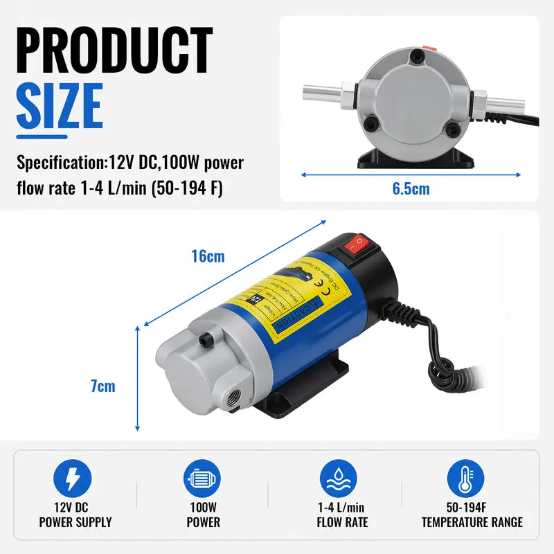 12V Portable Electric Oil Extractor Pump – Fast DIY Fluid & Oil Change Tool for Cars and Mowers