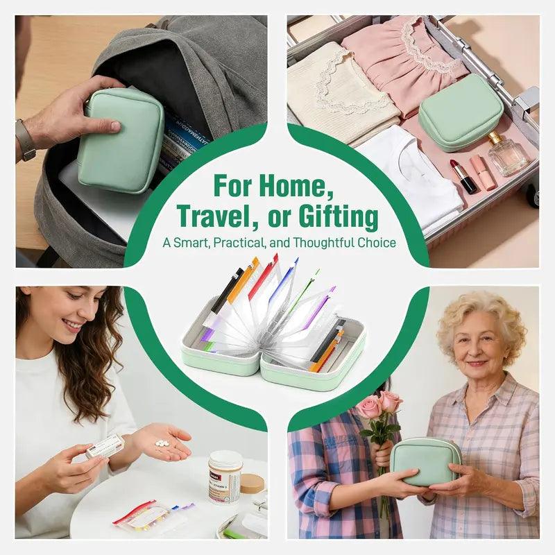 A8 Waterproof Weekly Pill Organizer & Color-Coded Pouch Set