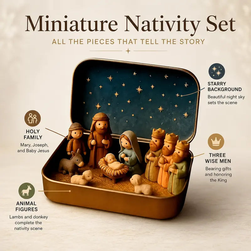 Portable Hand-Painted Mini Nativity Scene Set with Storage Box