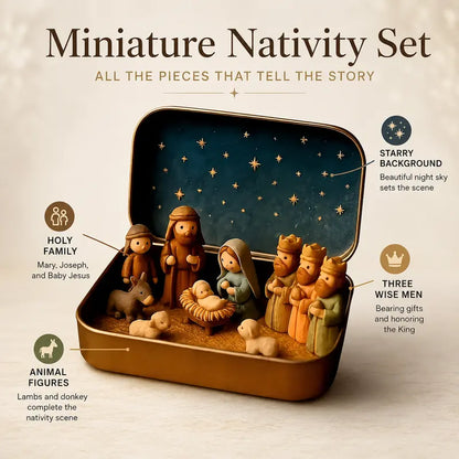 Portable Hand-Painted Mini Nativity Scene Set with Storage Box