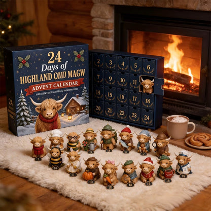 24-Day Highland Cow Christmas Advent Calendar & Collectible Toy Gift Set