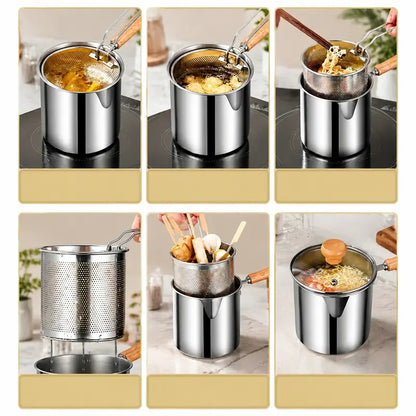 Mini Stainless Steel Deep Fryer Pot with Filter Basket & Clip