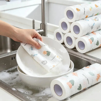 50pcs/Roll Reusable Non-Woven Kitchen Cleaning Cloth Rags | Buy 2 Get 1 Free