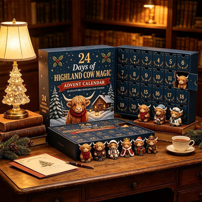 24-Day Highland Cow Christmas Advent Calendar & Collectible Toy Gift Set