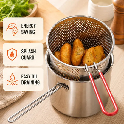 Mini Stainless Steel Deep Fryer Pot with Filter Basket & Clip