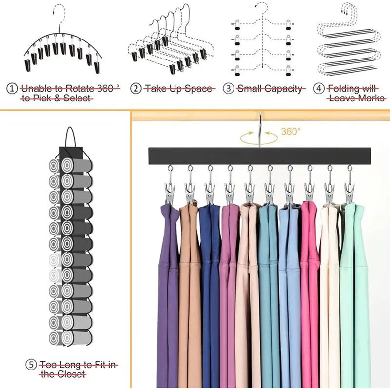 Multi-Clip Space-Saving Closet Hanger for Hats & Pants