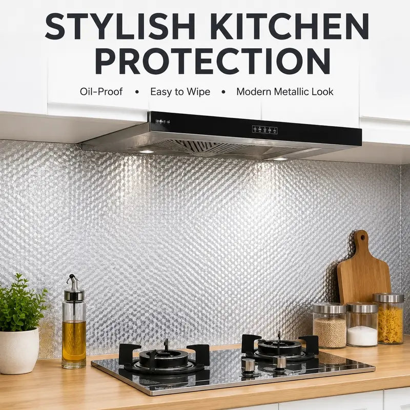 Heavy-Duty Peel-and-Stick Aluminum Foil Wallpaper for Oil-Proof & Heat-Resistant Kitchen Backsplash Protection