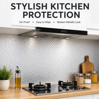Heavy-Duty Peel-and-Stick Aluminum Foil Wallpaper for Oil-Proof & Heat-Resistant Kitchen Backsplash Protection