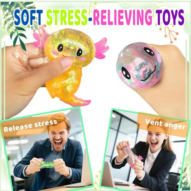 2-Pack Glitter Axolotl Squishy Sensory Fidget Toys for Stress Relief