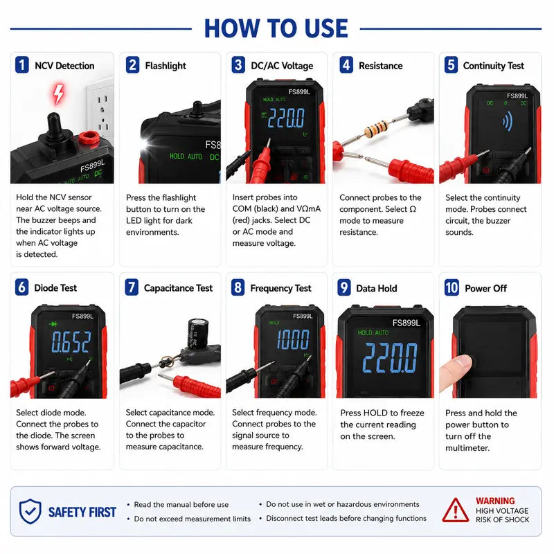 ADESKE Auto-Ranging True RMS Digital Multimeter with NCV & Alligator Clips