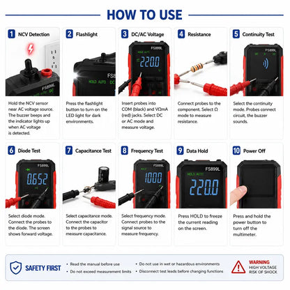 ADESKE Auto-Ranging True RMS Digital Multimeter with NCV & Alligator Clips
