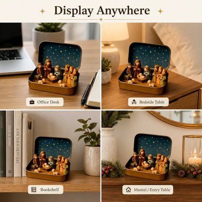 Portable Hand-Painted Mini Nativity Scene Set with Storage Box