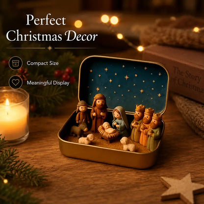 Portable Hand-Painted Mini Nativity Scene Set with Storage Box