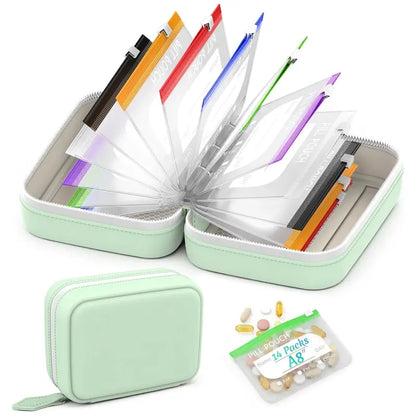 A8 Waterproof Weekly Pill Organizer & Color-Coded Pouch Set