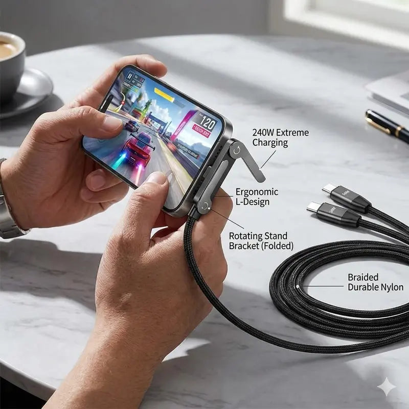 2-in-1 Retractable Zinc Alloy Stand Fast Charging Cable | Buy 1 Get 1 Free