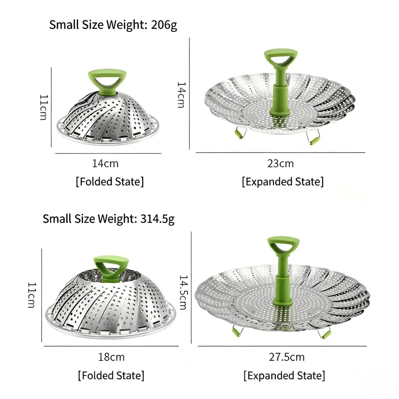 Universal Foldable Stainless Steel Vegetable Steamer Basket with Extendable Handle