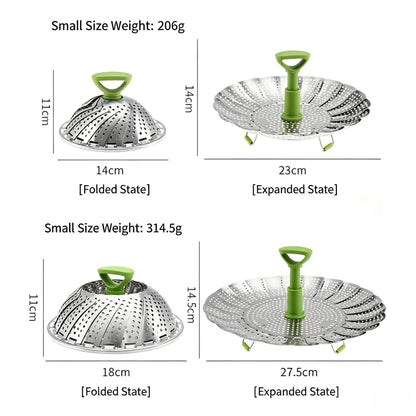 Universal Foldable Stainless Steel Vegetable Steamer Basket with Extendable Handle