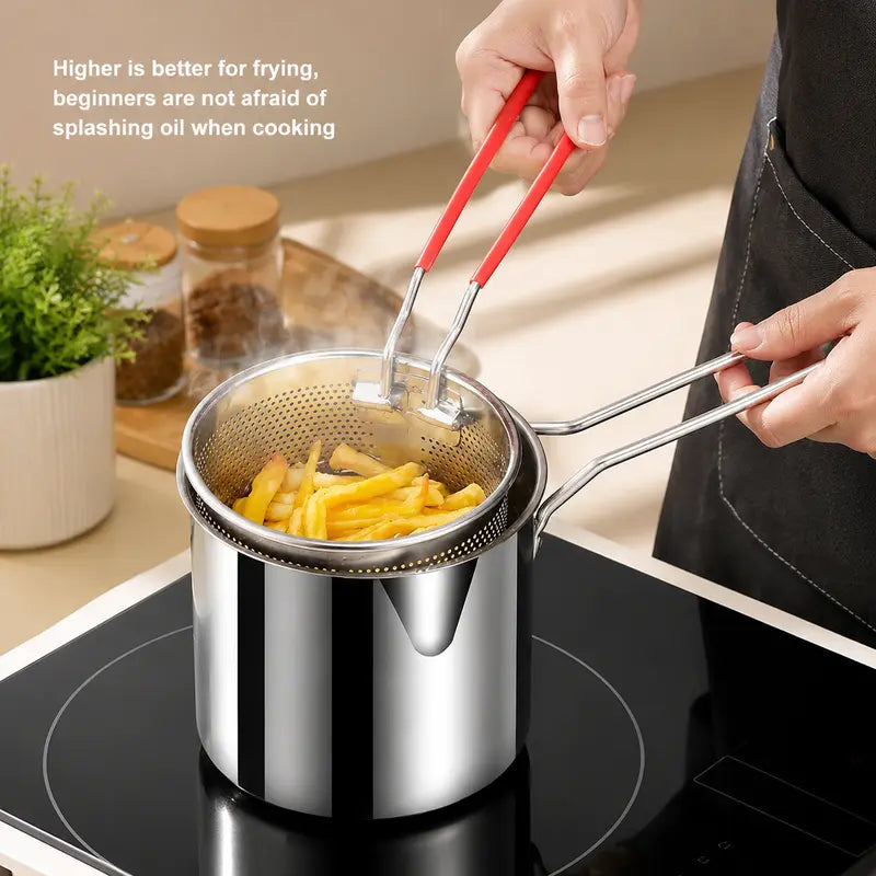 Mini Stainless Steel Deep Fryer Pot with Filter Basket & Clip