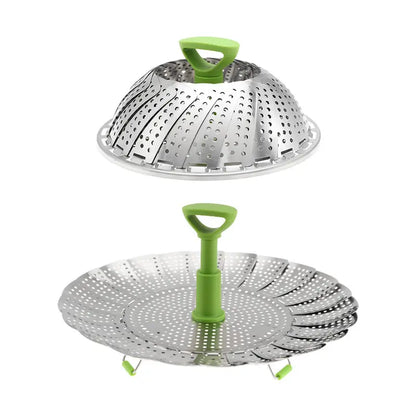 Universal Foldable Stainless Steel Vegetable Steamer Basket with Extendable Handle