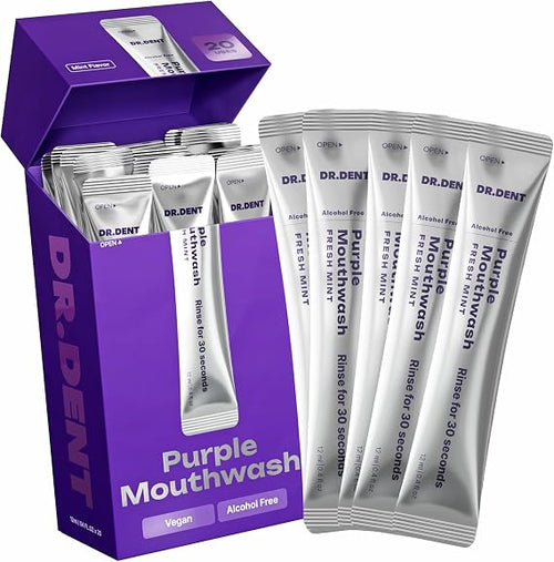 Purple Teeth Whitening Mouthwash Packets - Instant Yellow Neutralizing & Long-Lasting Fresh Breath