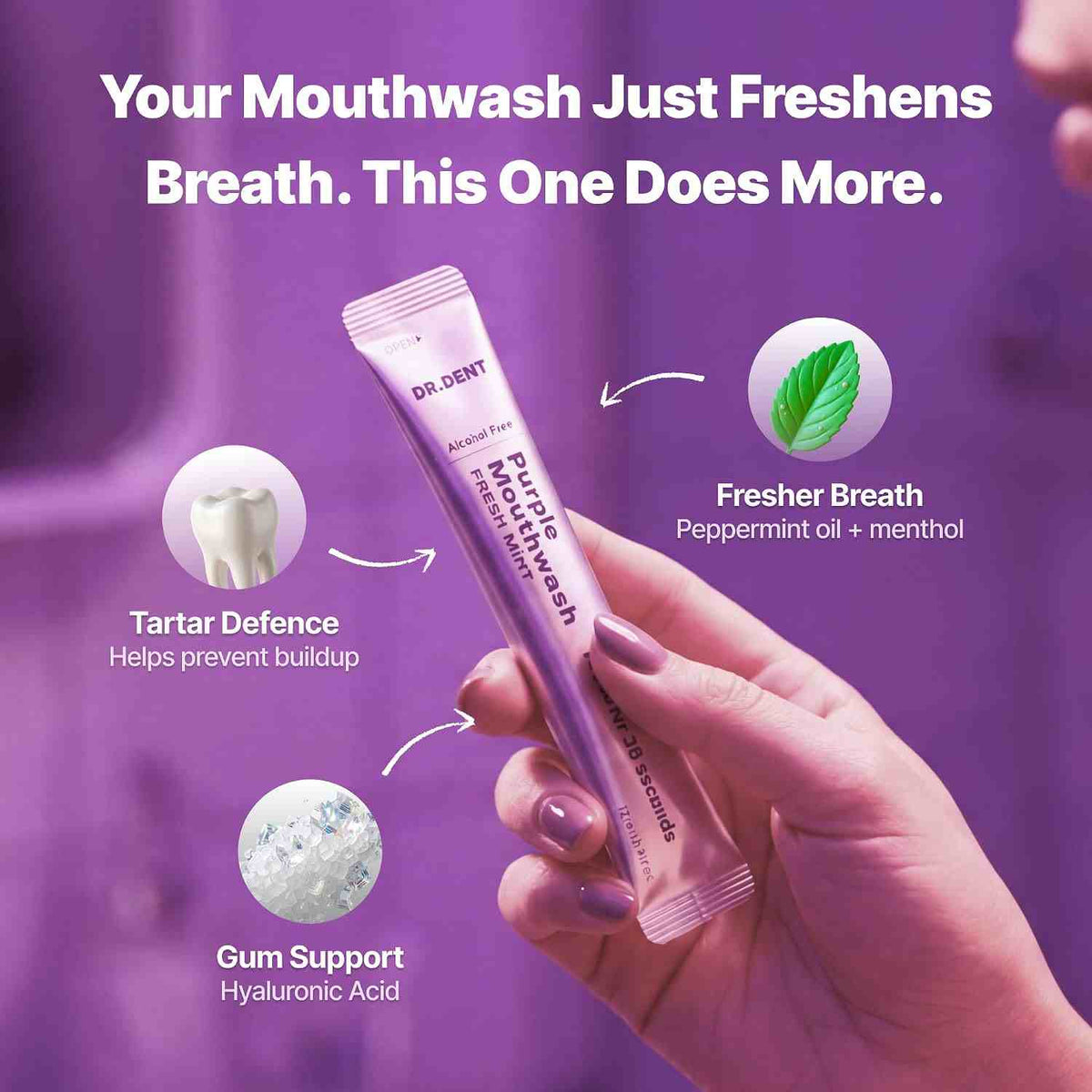 Purple Teeth Whitening Mouthwash Packets - Instant Yellow Neutralizing & Long-Lasting Fresh Breath