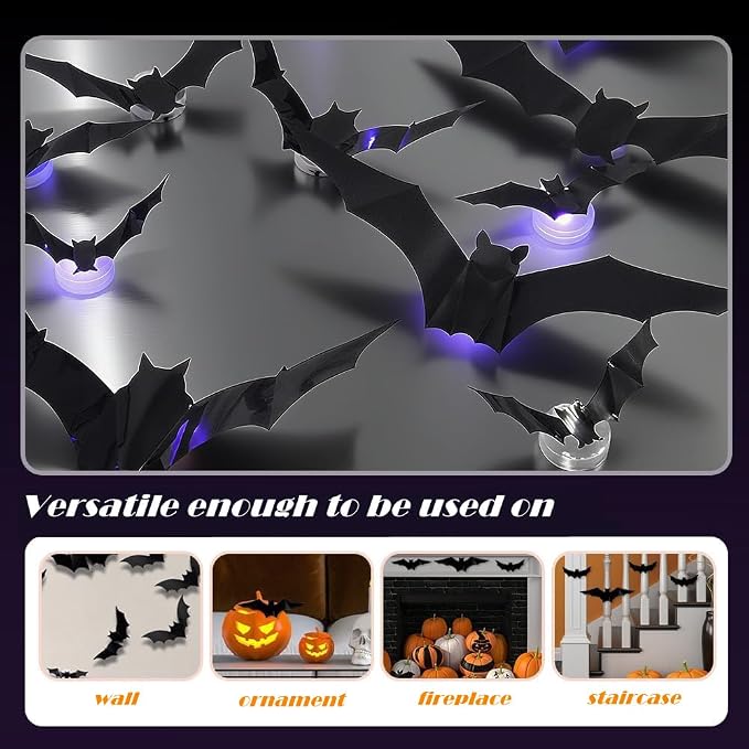 3D LED Glowing Bat Wall Decor for Halloween | Buy 1 Get 1 Free