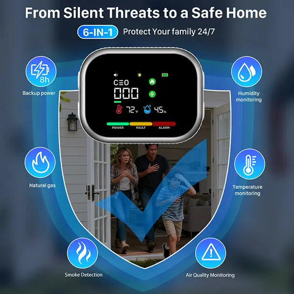 6-in-1 Portable Smart Air & Gas Monitor - Plug-and-Play Home Safety Guardian