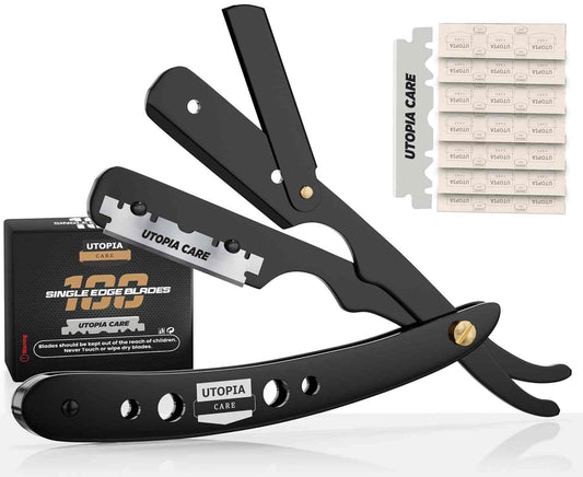 Professional Straight Edge Barber Razor Kit with 100 Single Edge Blades | Buy 1 Get 1 Free