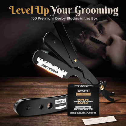 Professional Straight Edge Barber Razor Kit with 100 Single Edge Blades | Buy 1 Get 1 Free